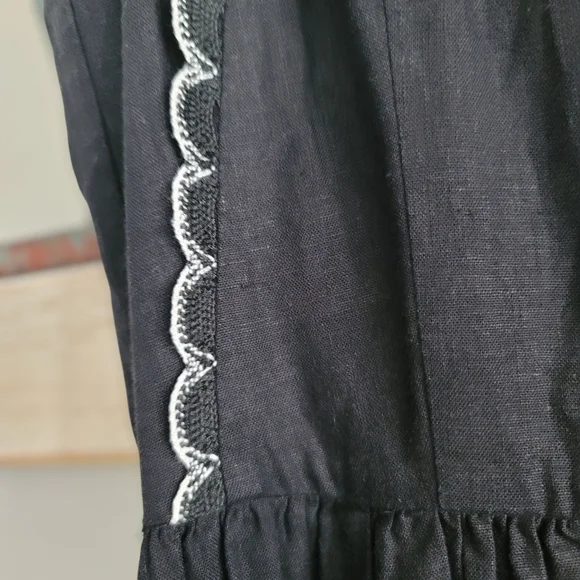 ANN TAYLOR, Scalloped Linen Blend Midi Dress, Black, Sz 8 - Picture 7 of 8